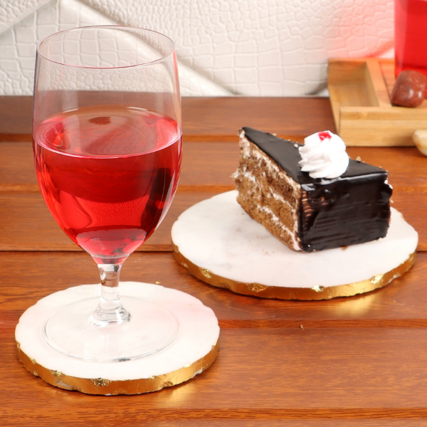 NikkisPride  Marble White Round Gold Foil Platter Trivet Set of 2  4.5 inch and 6 inch